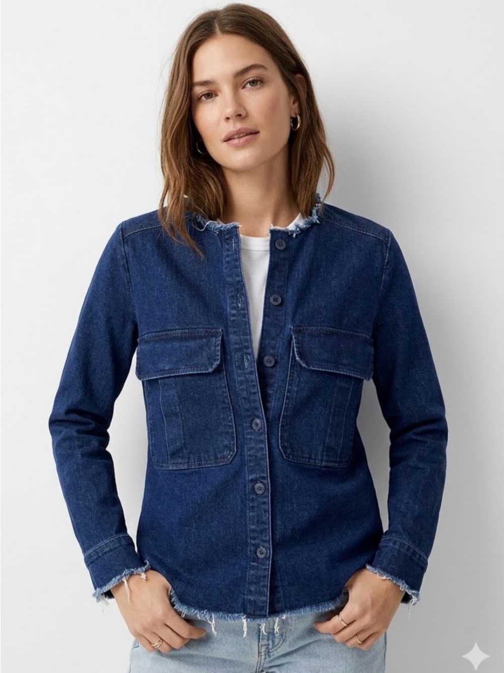 Zara Trafaluc Denim Button-Front Jacket - Dark Blue